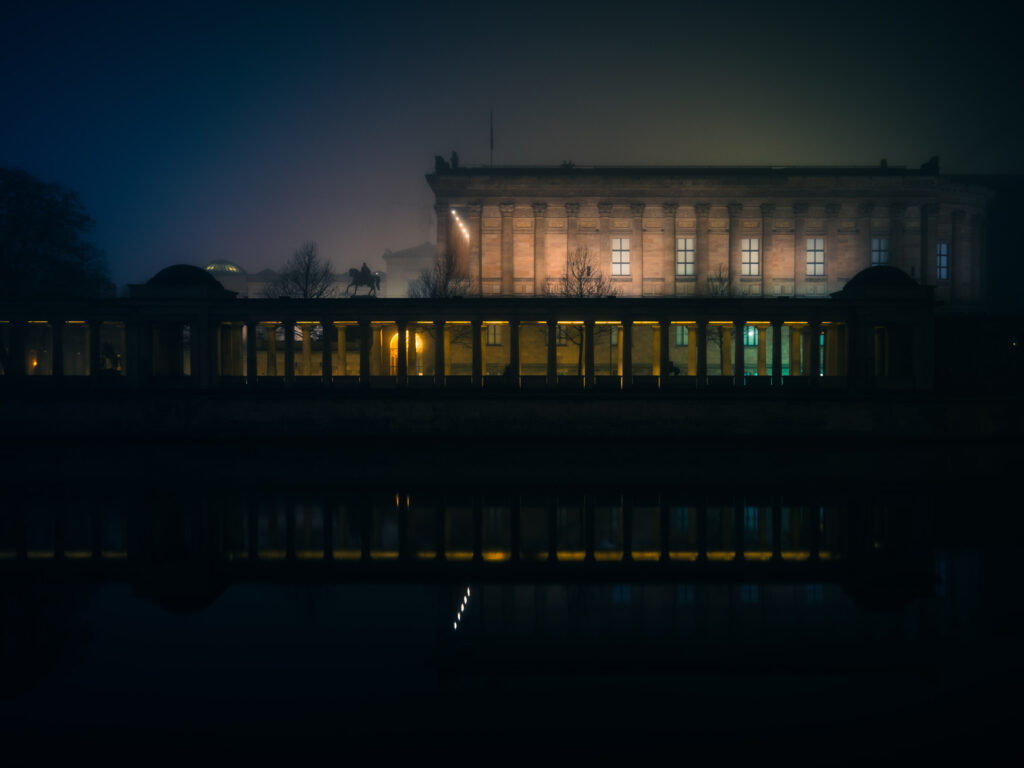 Museum island in a foggy night