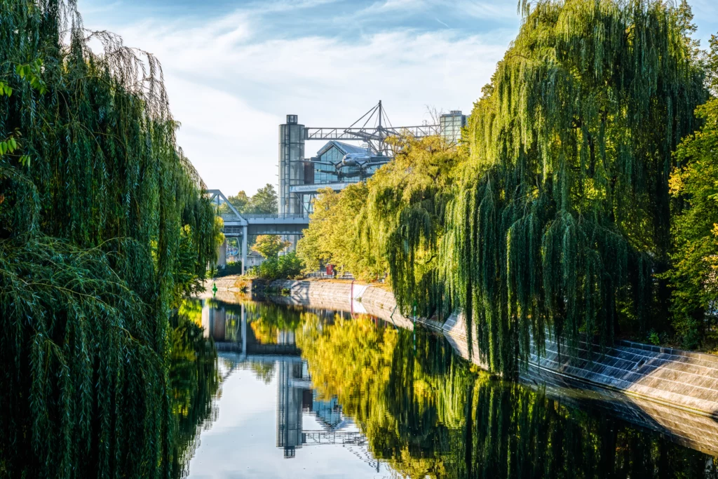 Landwehr Canal with Museum of Transport and Technology in the background
