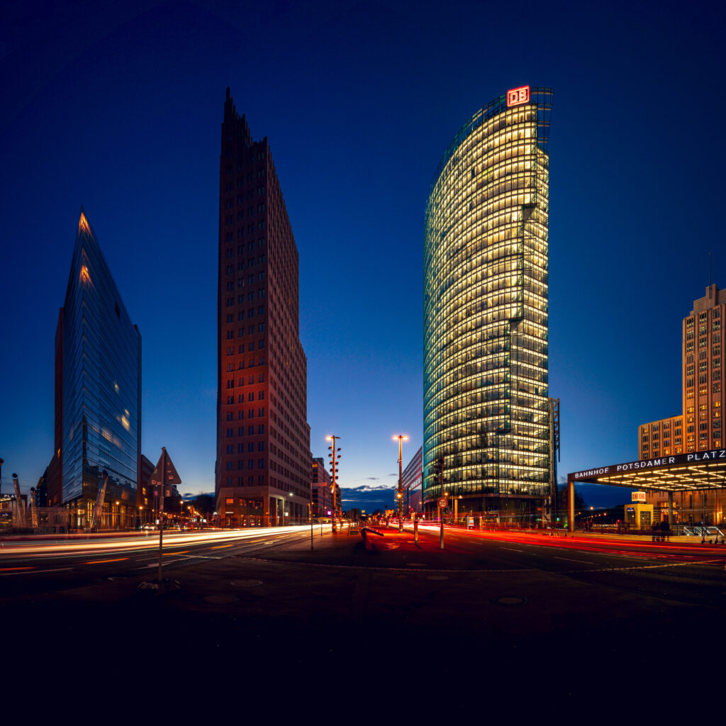 Potsdamer Platz intersection at night
