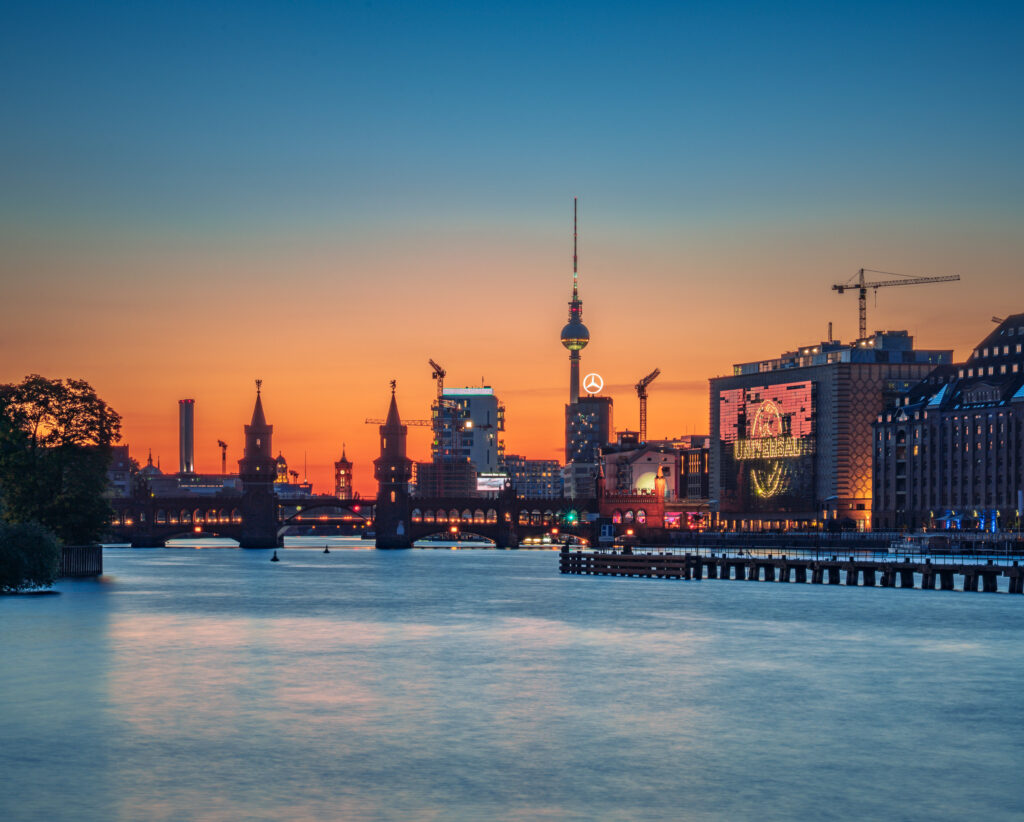 Berlin cityscape after sunset