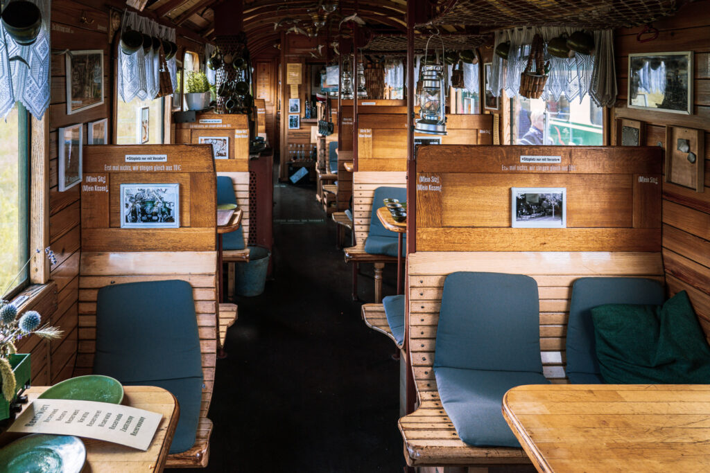 Restaurant car of Rügen history railway Rasender Roland