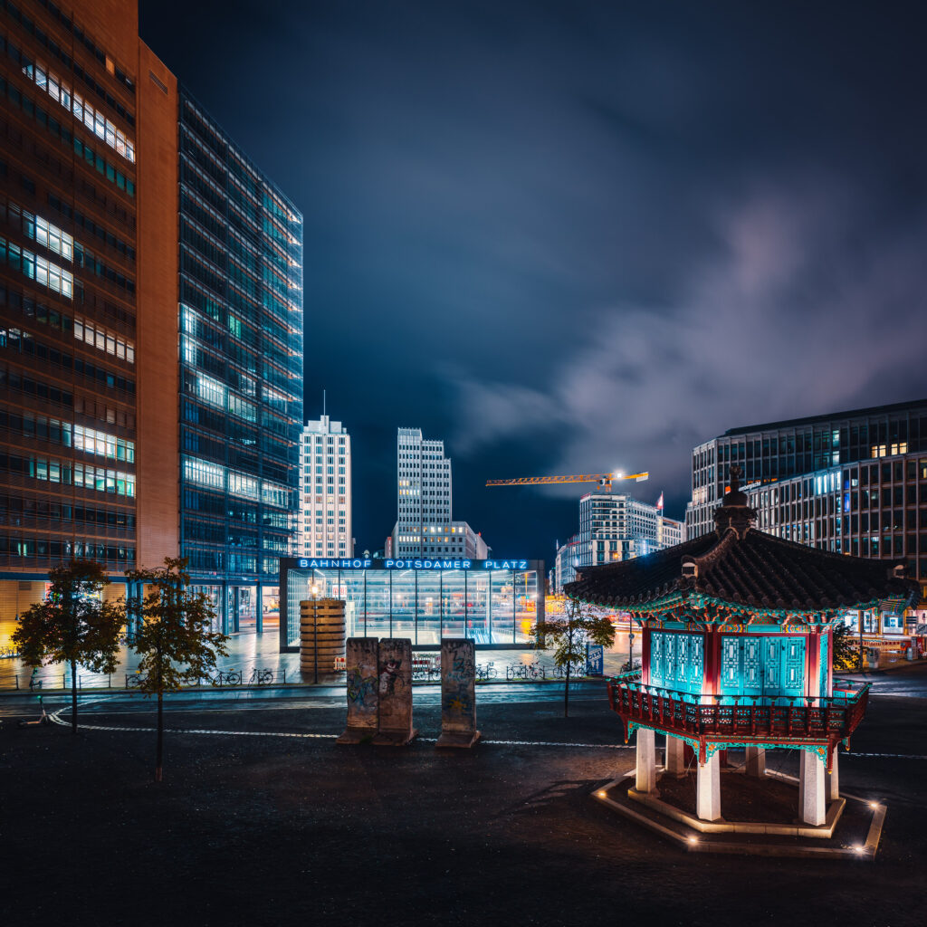 Night shot of Potsdamer Platz station strong light diffusion