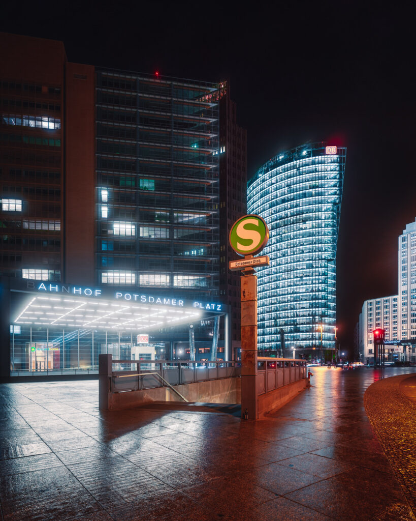 Night shot of Potsdamer Platz station strong light diffusion