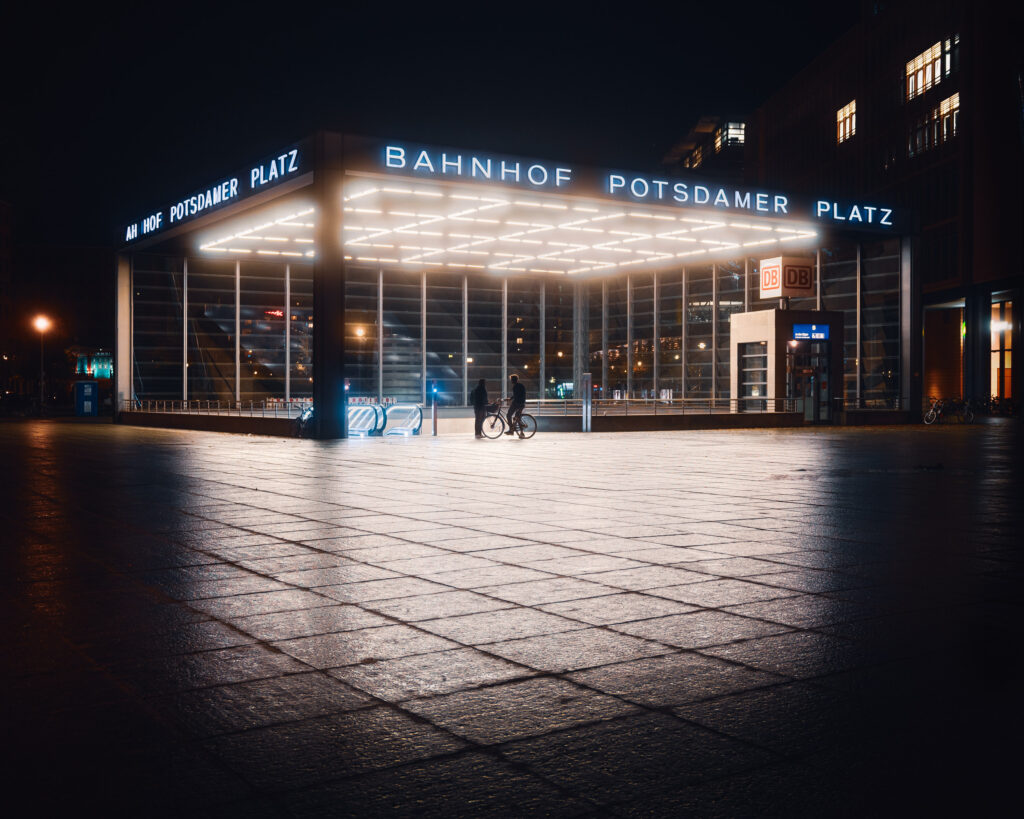 Night shot of Potsdamer Platz station strong light diffusion