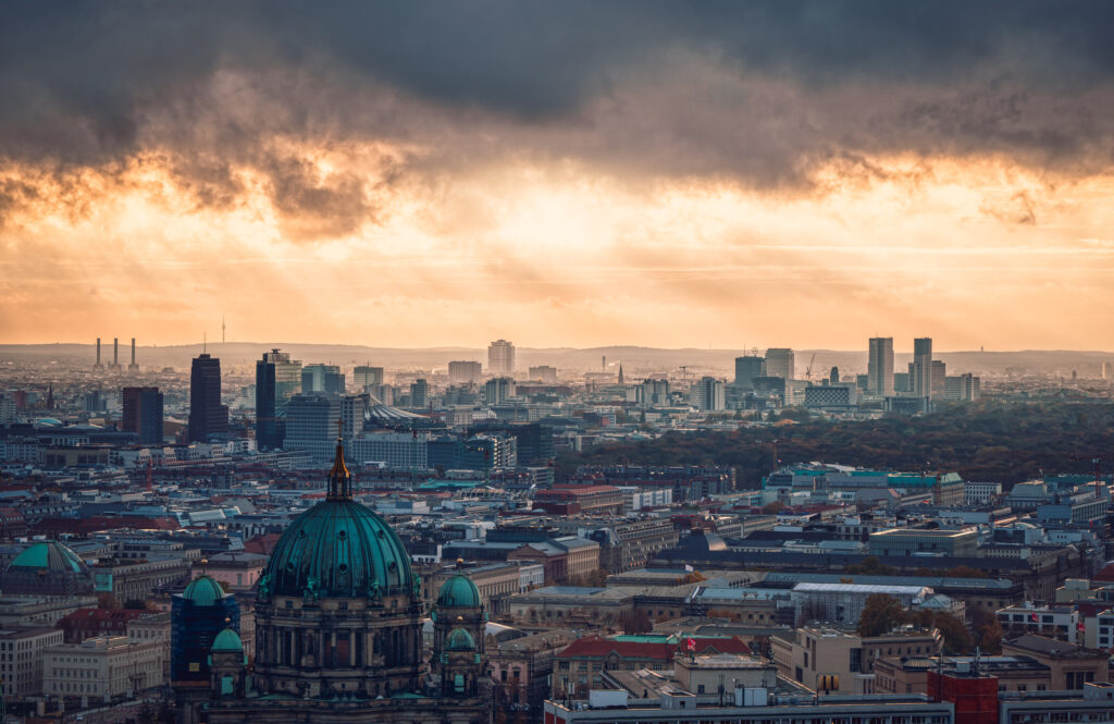 Berlin cityscape during sunset