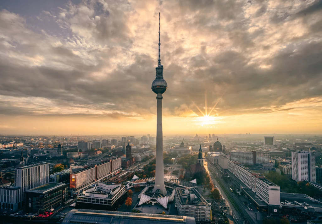 Berlin cityscape during sunset