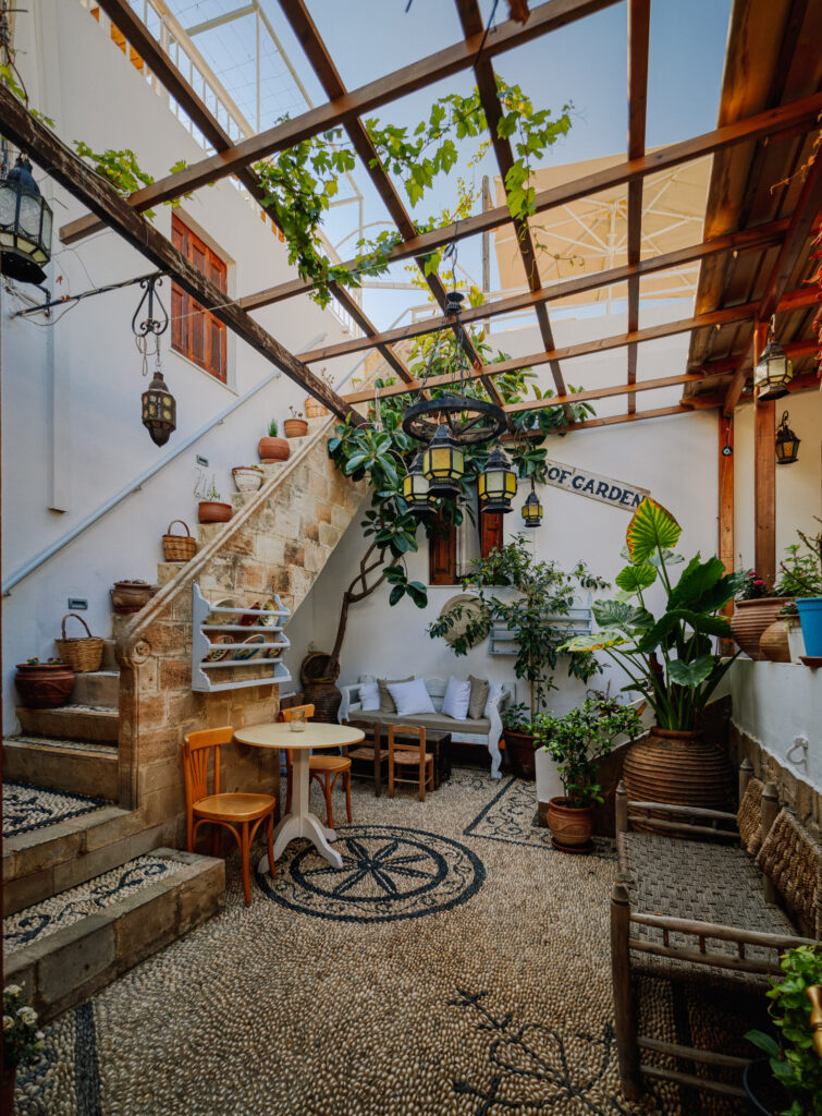 Inviting courtyard in the streets of Lindos