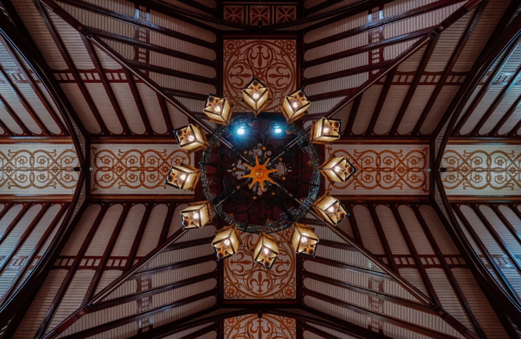 Chandelier and roof of the Church of the Redeemer in Haugesund