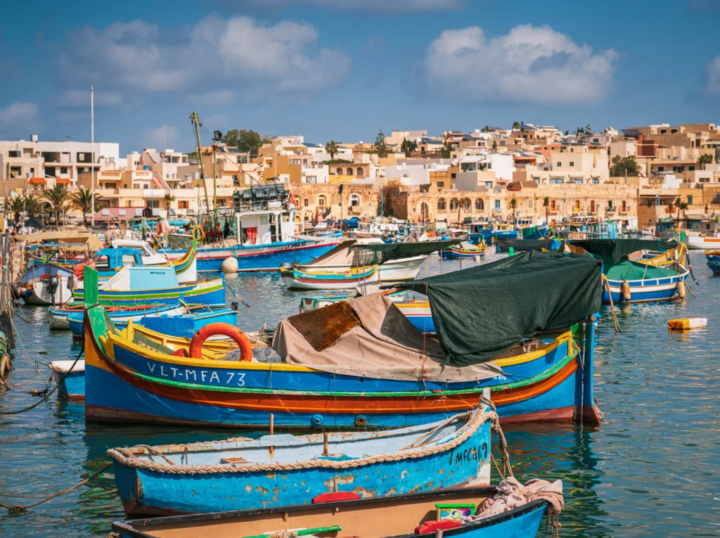 Colorful fisherboats at Marsaxlokk Harbour