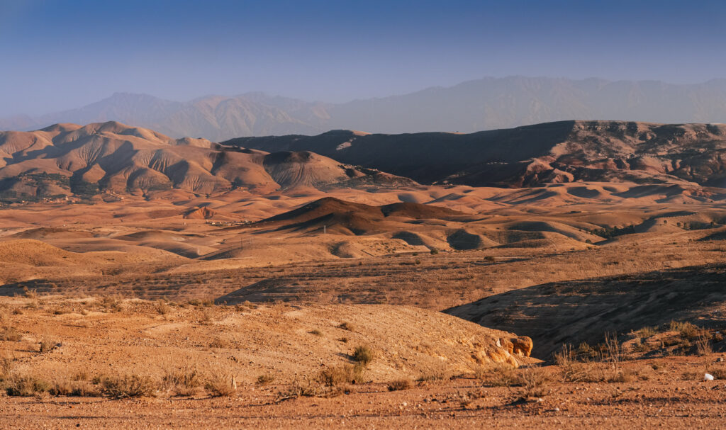 Agafay desert with Atlas Mountains in the background